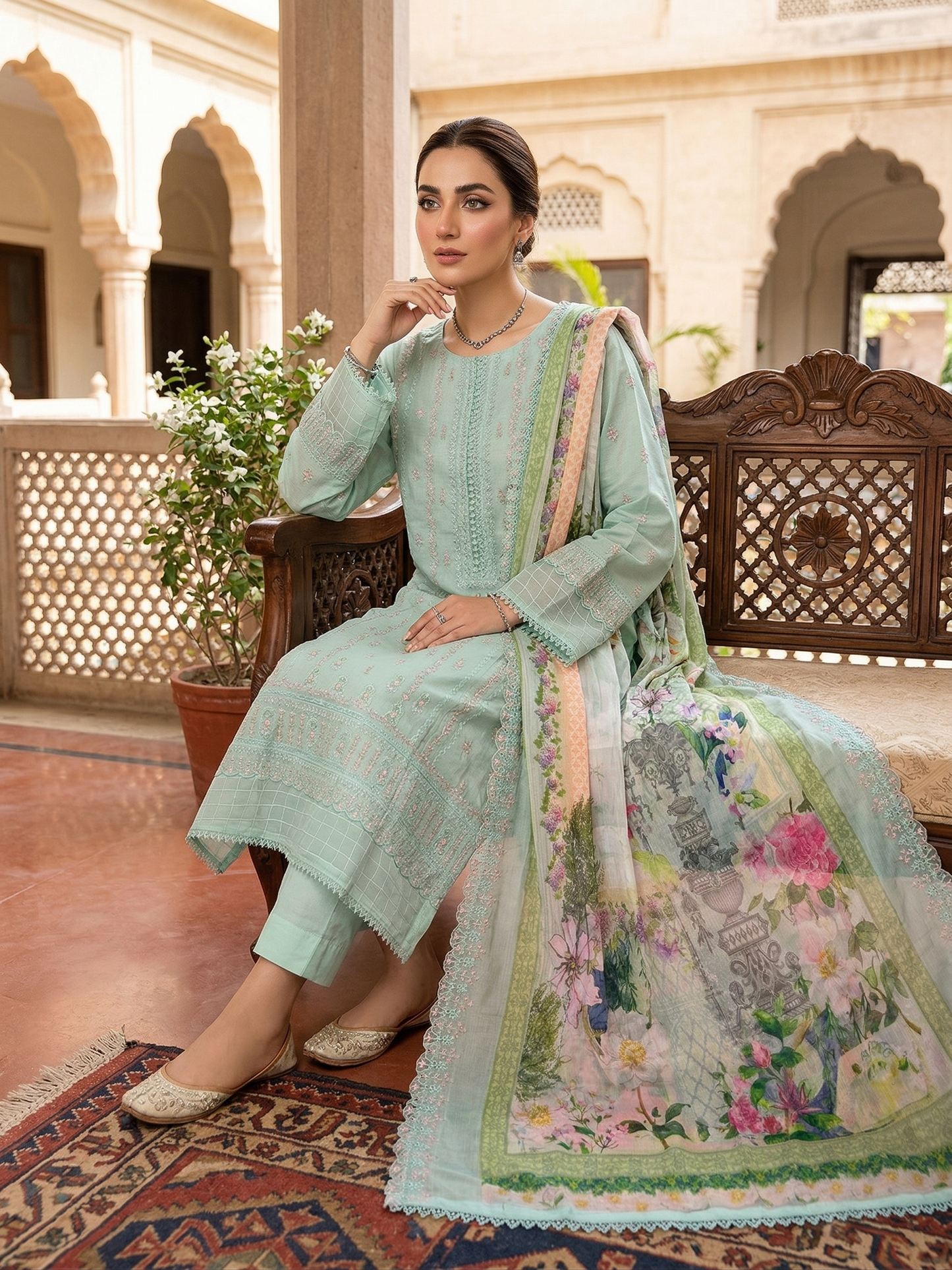 Premium Bin Saeed Mint Green Embroidered 3-Piece Lawn Suit