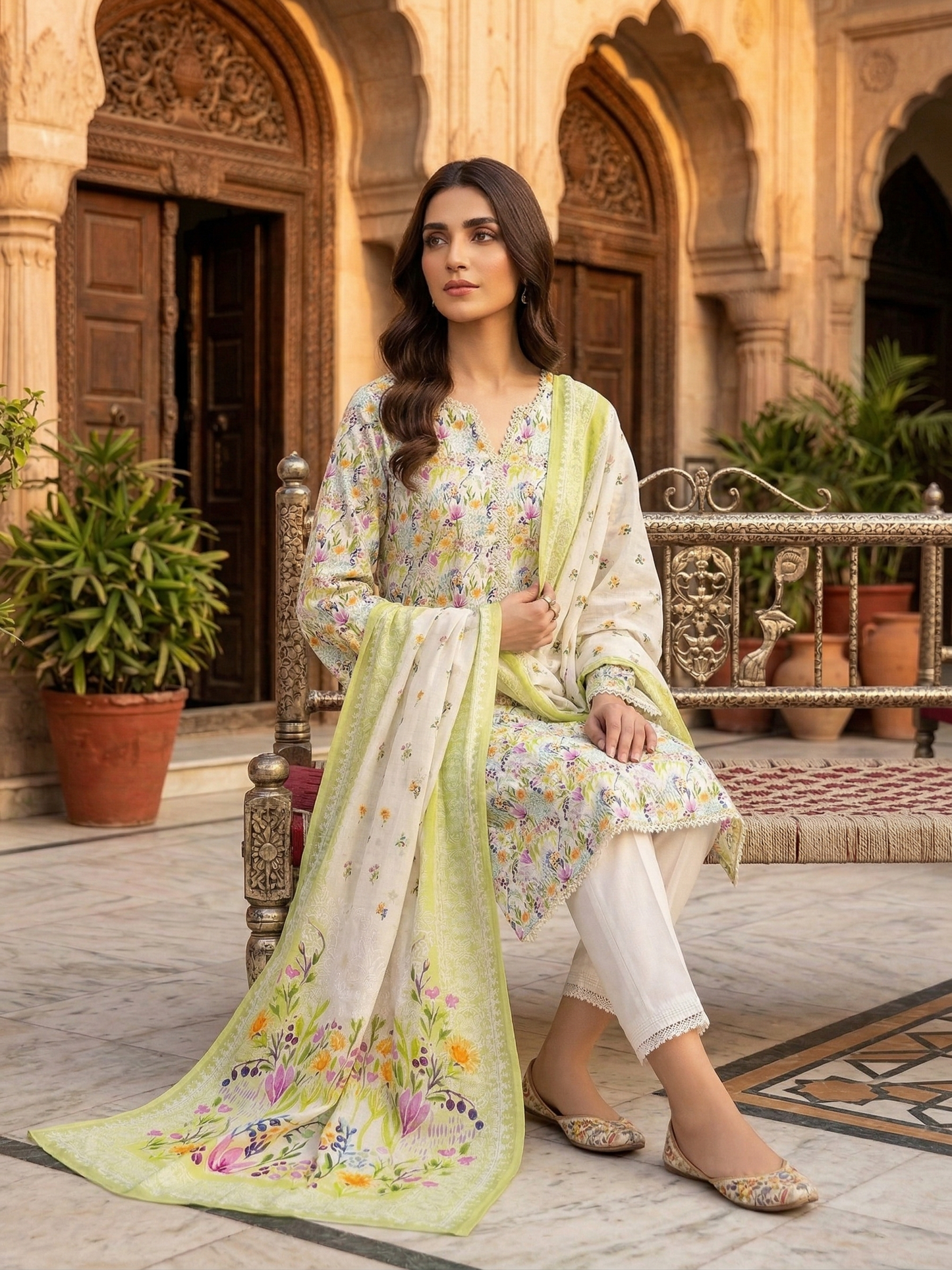 BIN SAEED Spring Blossom Elegant Floral 3-Piece Stitched Lawn Suit