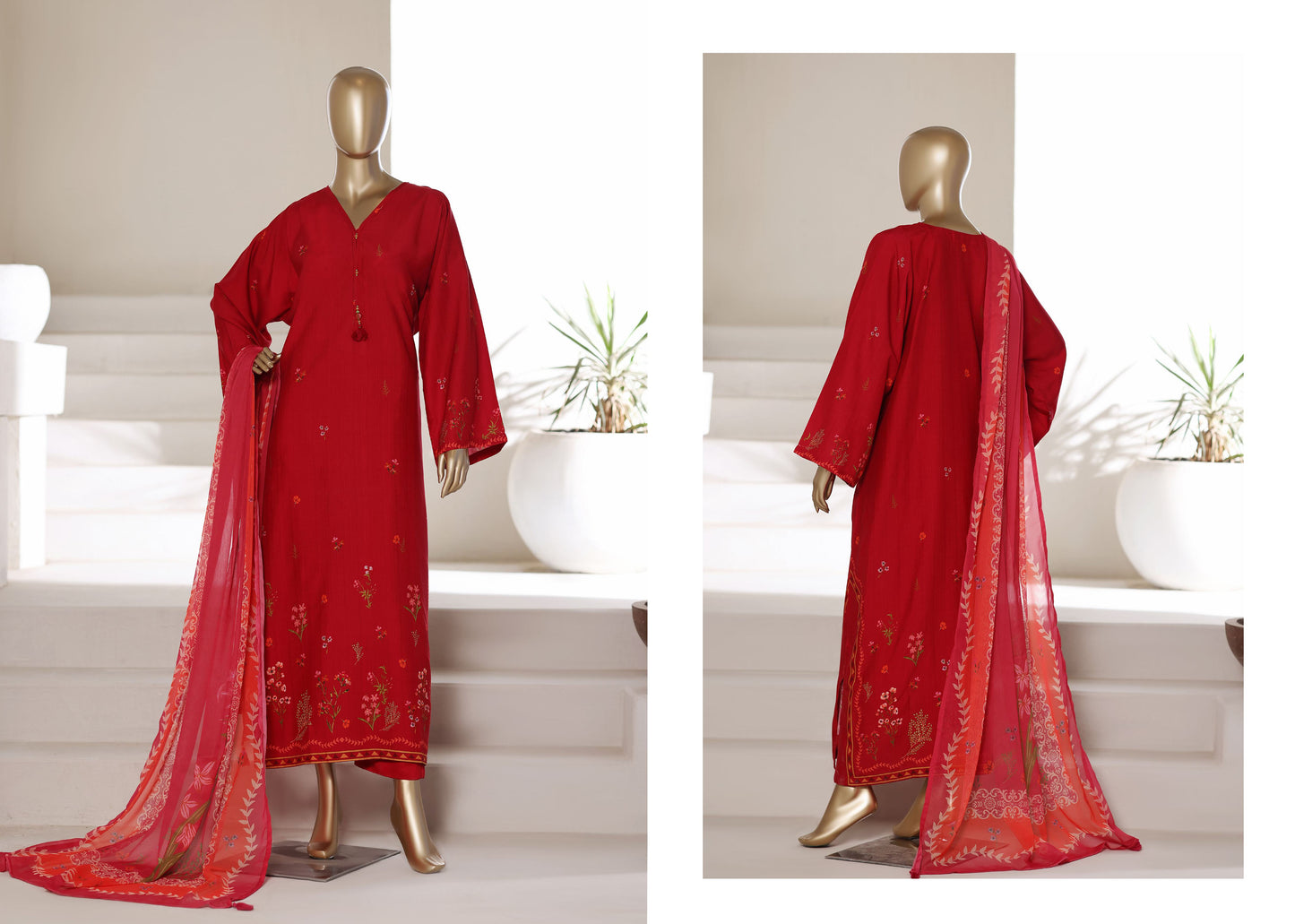 Crimson Red Kaftan 3-Piece Suit - Sadabahar Coll'26