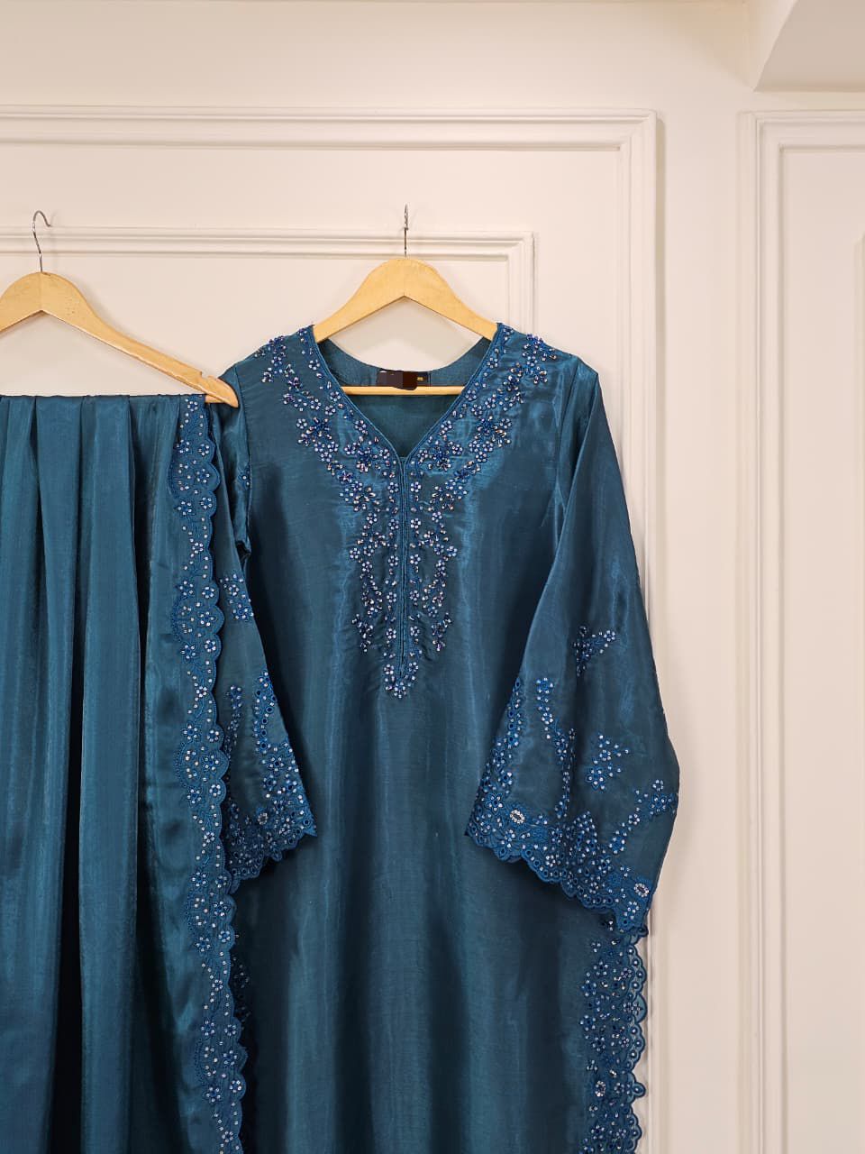 Teal Sheesha Silk Elegance - Luxury Pret Embroidered Suit