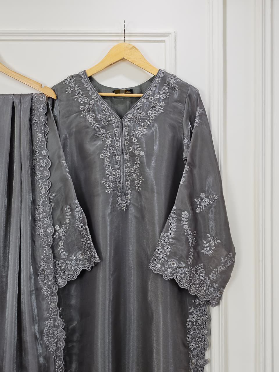 Slate Grey Sheesha Silk Grace - Luxury Pret Embroidered Suit