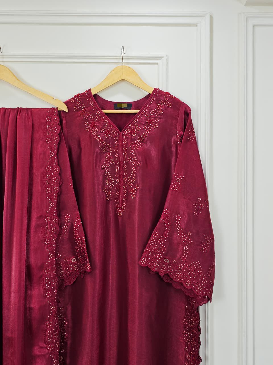 Maroon Sheesha Silk Radiance - Luxury Pret Embroidered Suit