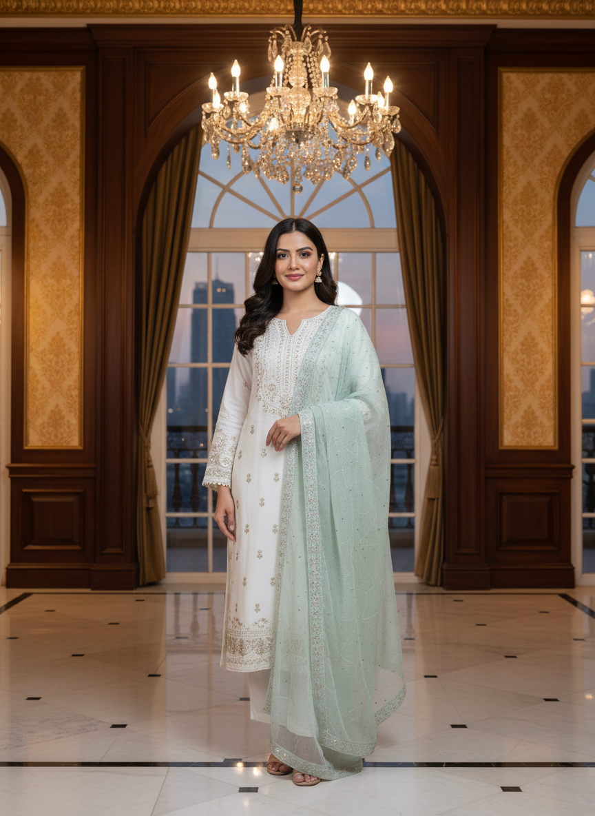 Hand-Embroidered Chiffon 2-Pc Ensemble