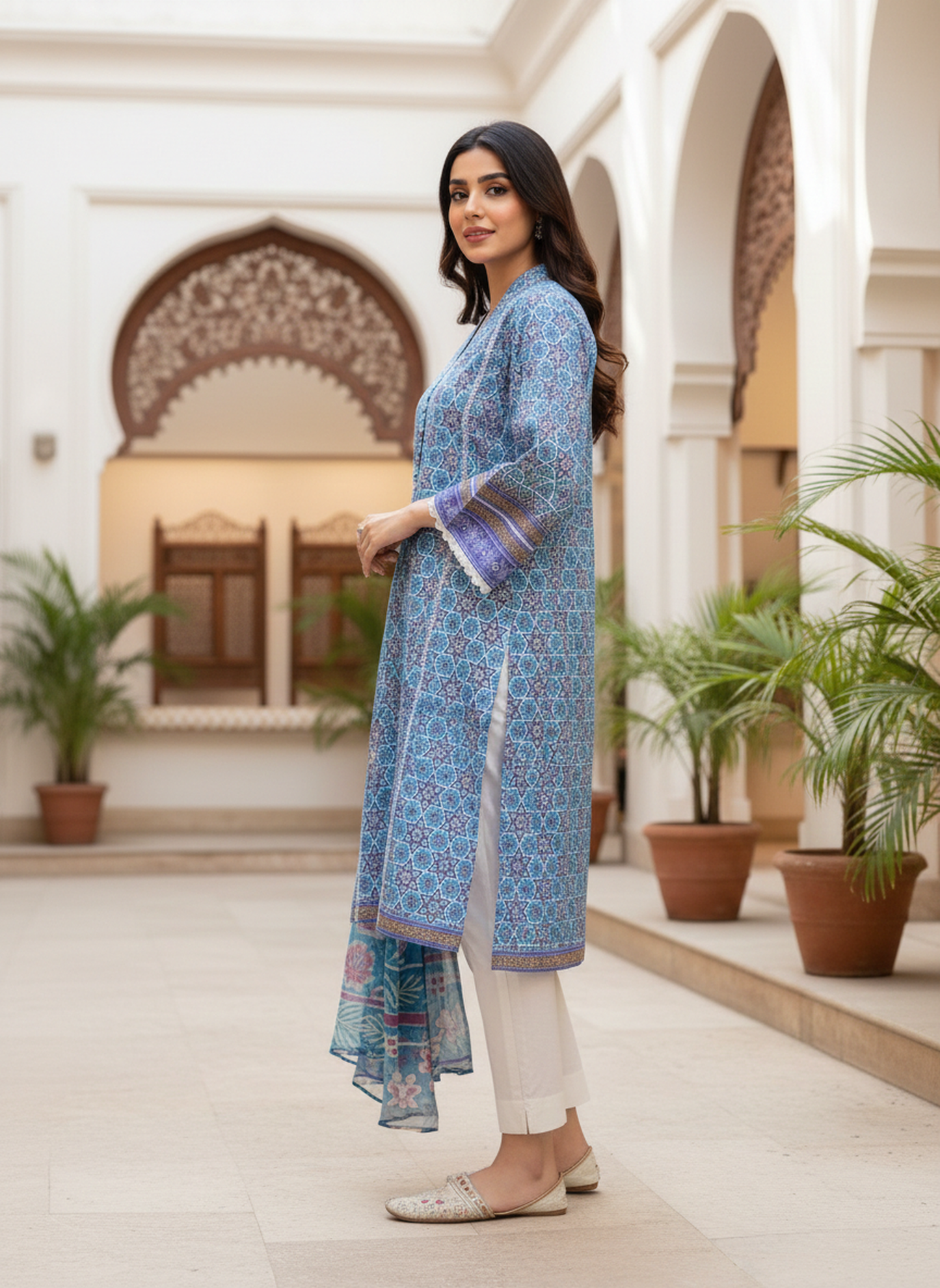 Agha Noor "Celestial Azure" Digital Printed Lawn Shirt