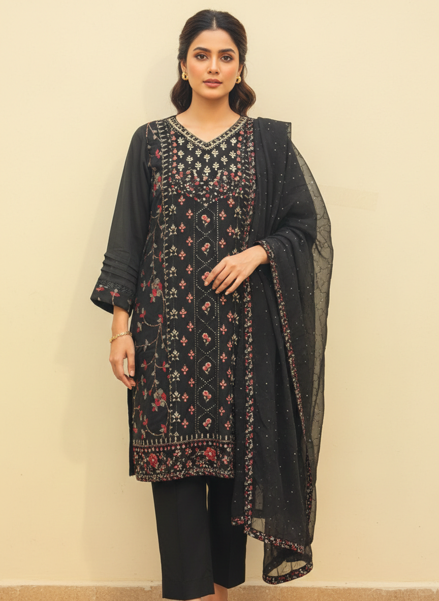 Intricately Embroidered 2-Pc Chiffon Ensemble
