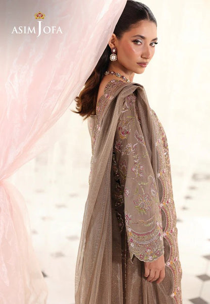 AJUEV-10 EMBROIDERED SPUN RAW SILK UNSTITCHED 3 PCS