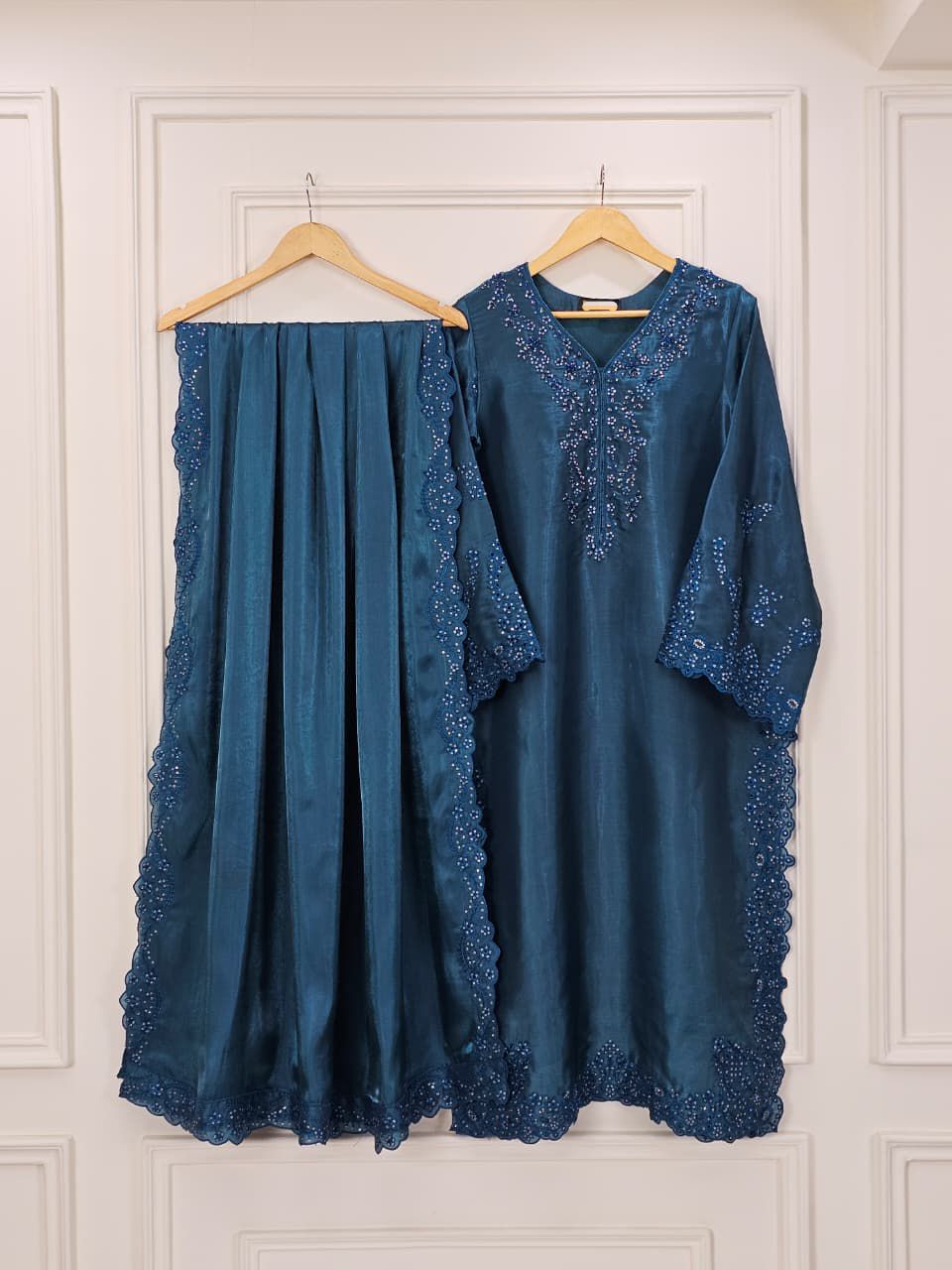 Teal Sheesha Silk Elegance - Luxury Pret Embroidered Suit