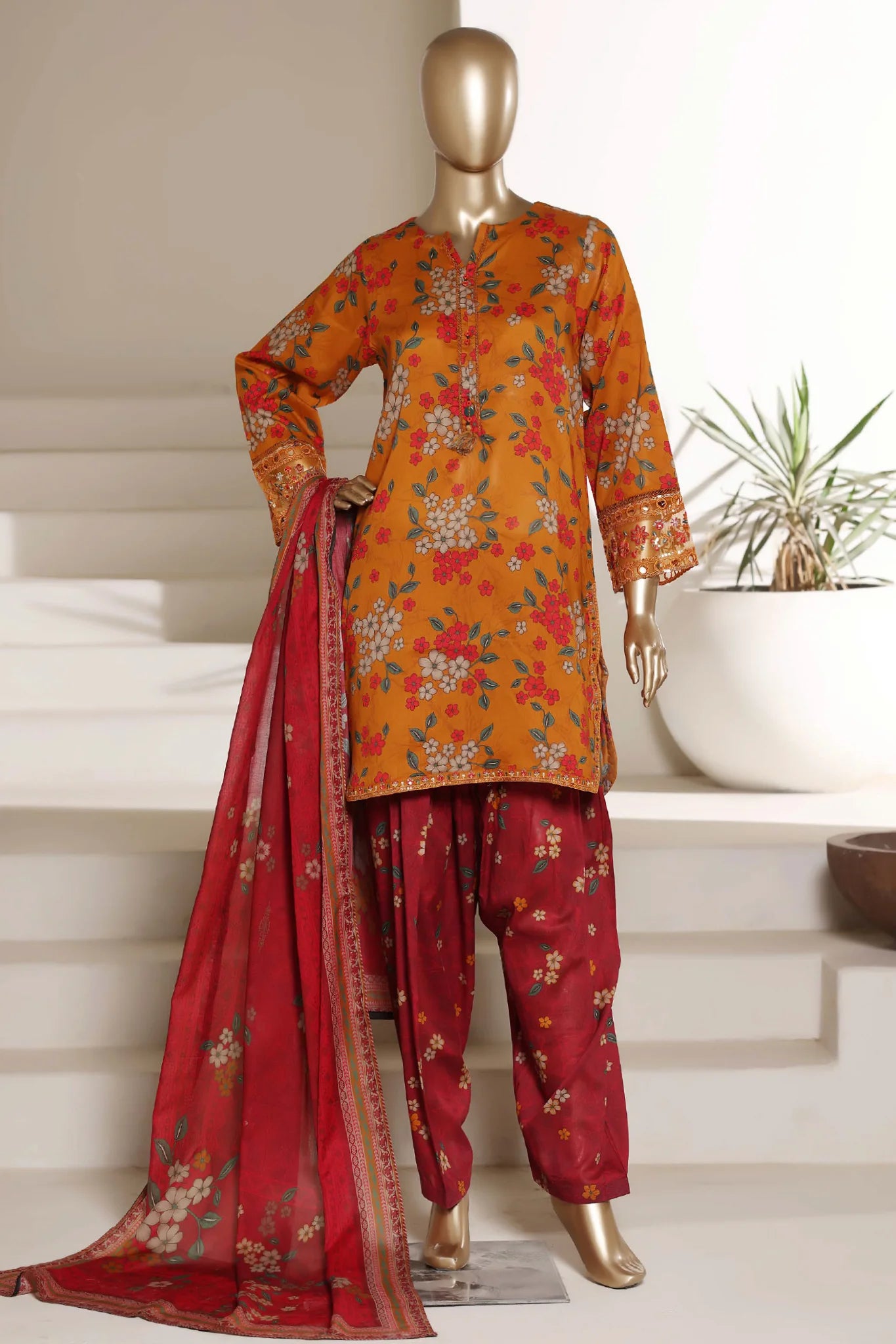 Malika By Sada Bahar Stitched 3 Piece Emb Lawn With Shalwar Suit