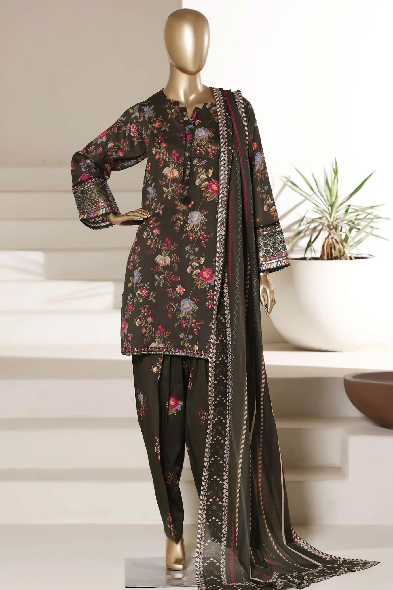 Malika By Sada Bahar Stitched 3 Piece Emb Lawn With Shalwar Suit