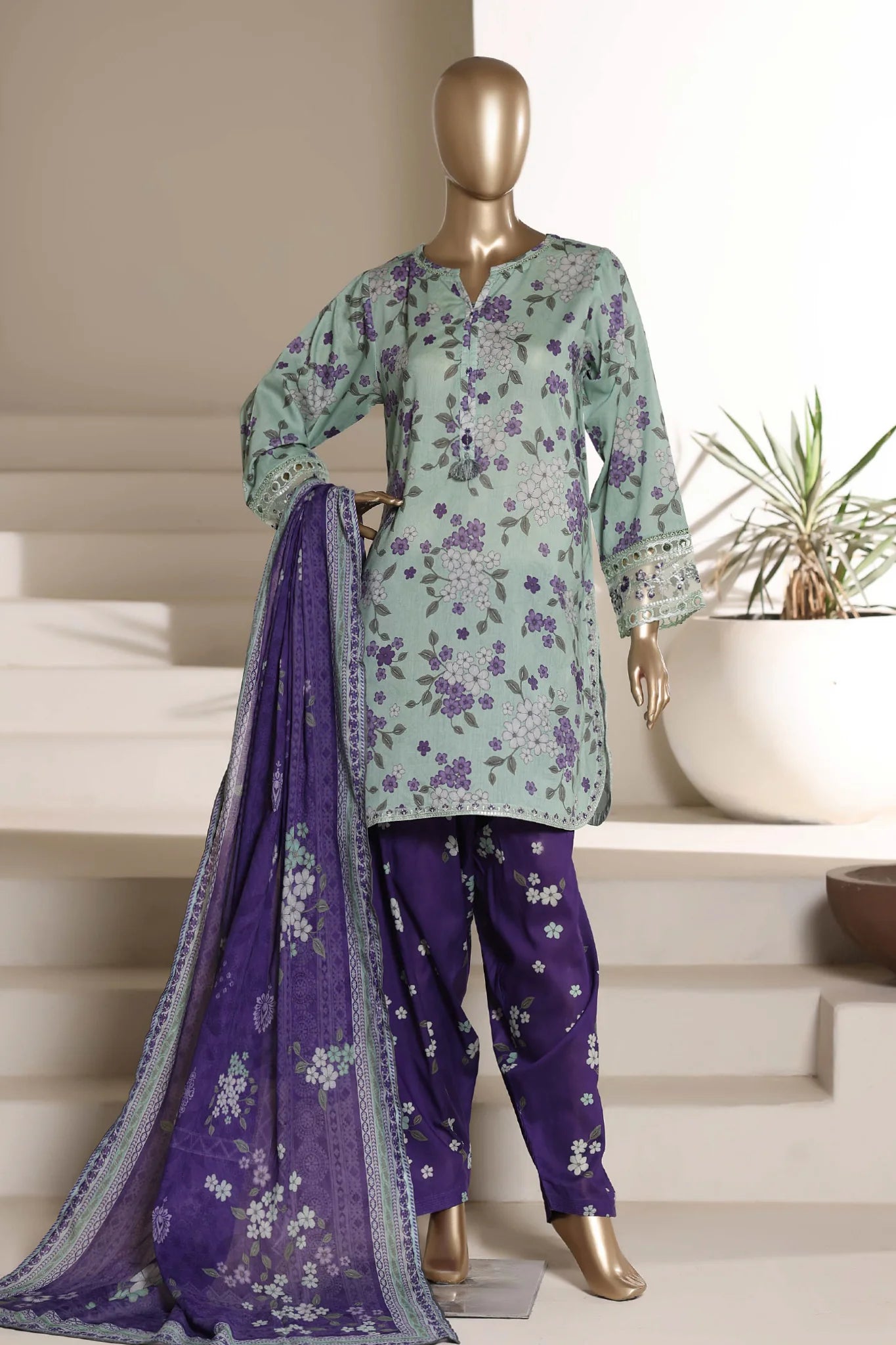Malika By Sada Bahar Stitched 3 Piece Emb Lawn With Shalwar Suit