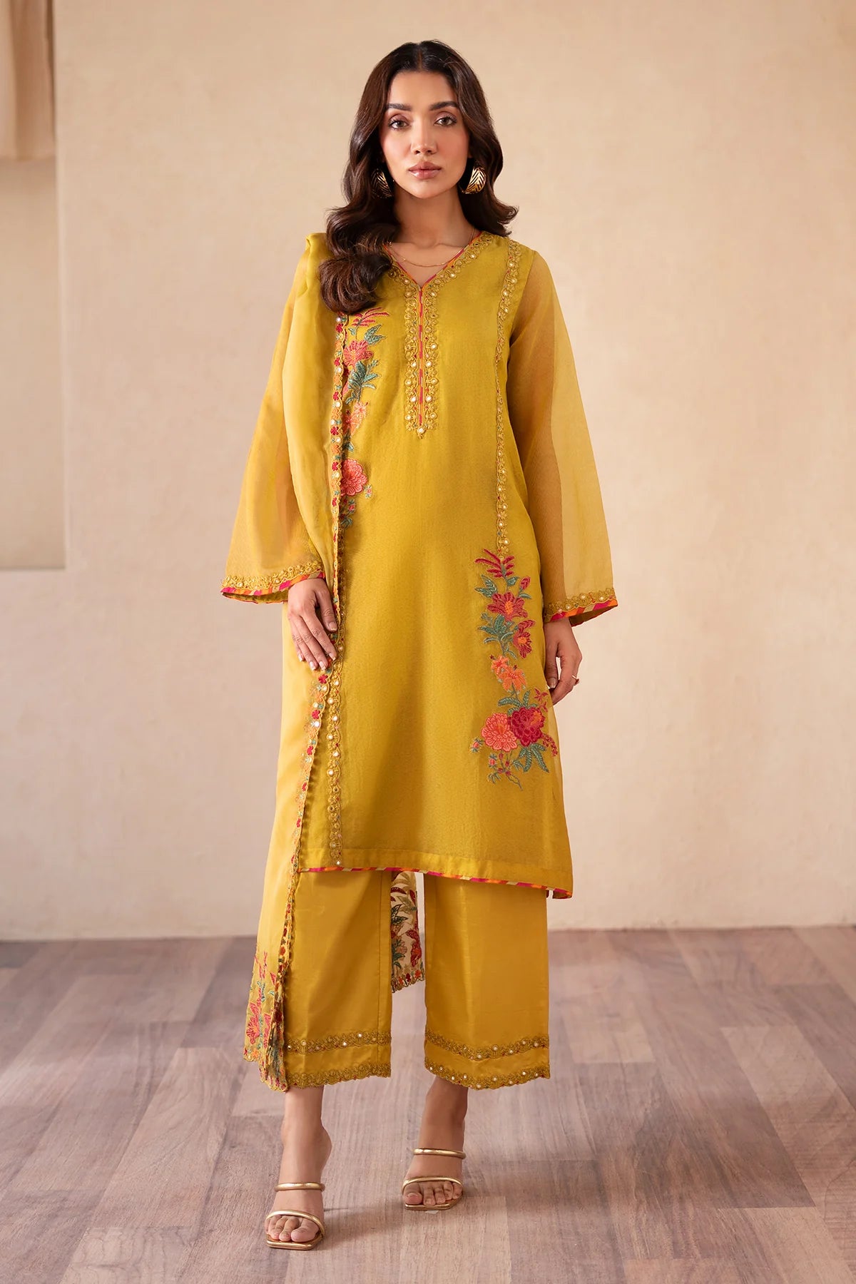 3-PC EMBROIDERED COTTON NET SUIT CMA-4-S03