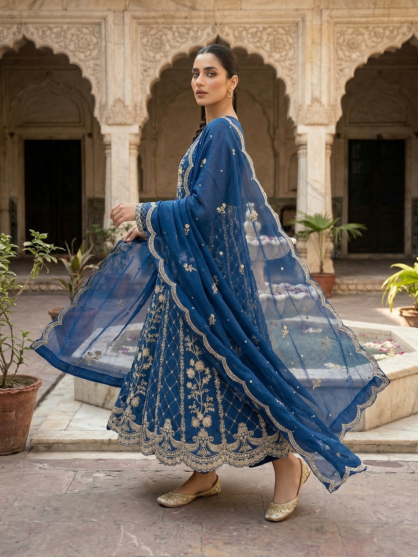 Midnight Azure Chiffon Heritage – Stitched 2-Piece Festive Suit