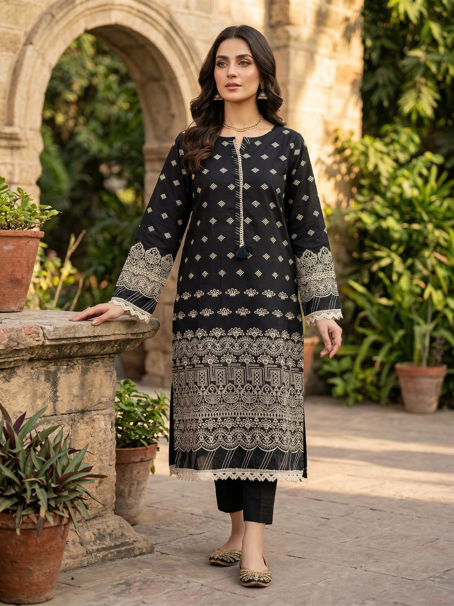 sadabahar Midnight Bloom Embroidered cotton shirt