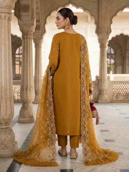 Sadabahar Mustard Embroidered 2-Piece Festive Suit