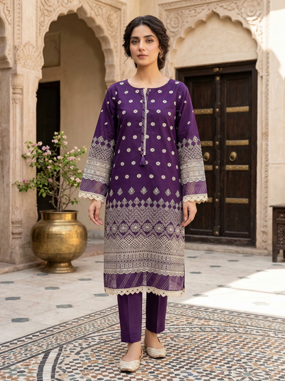 Sadabahar Elegant Purple Embroidered Cotton Kurti