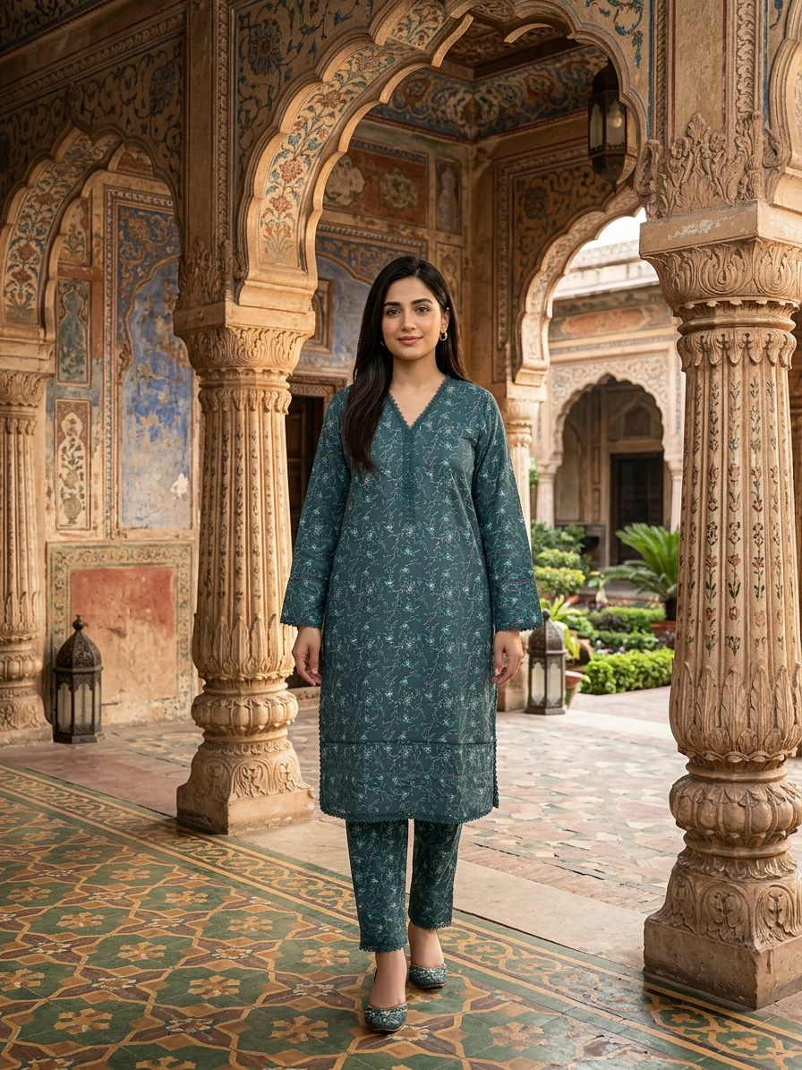 Deep Sea Floral – Premium 2-Piece Printed Lawn Suit