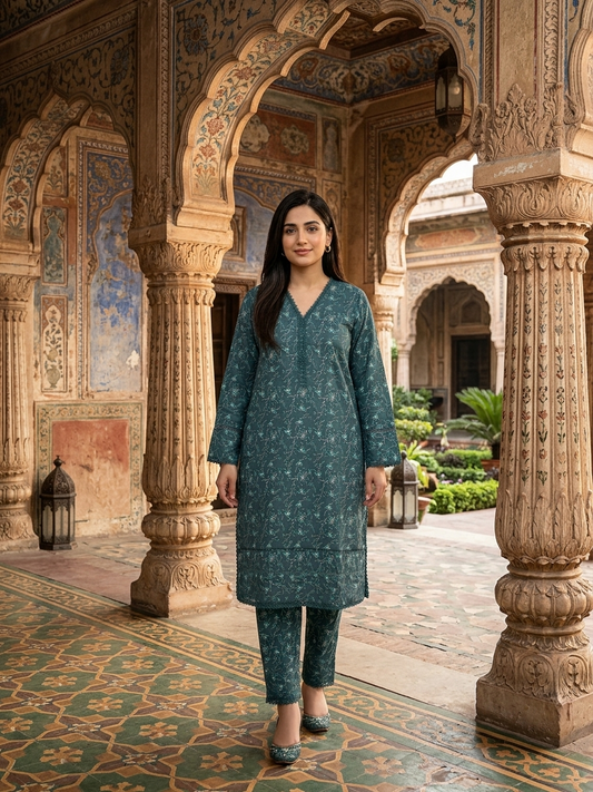 Deep Sea Floral – Premium 2-Piece Printed Lawn Suit