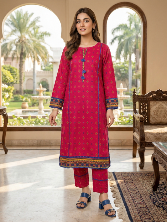 Vibrant Magenta Printed Lawn 2-Piece Suit
