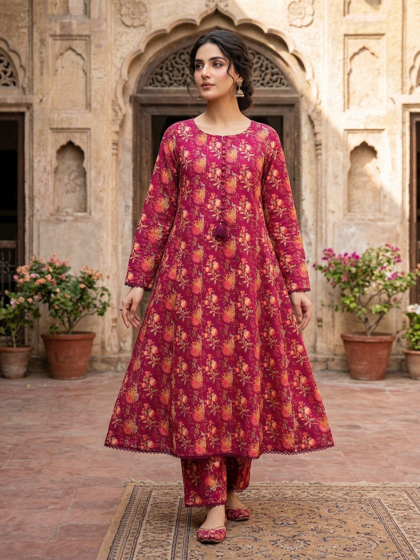 SADABAHAR Vibrant Floral Printed Lawn 2-Piece Frock Suit
