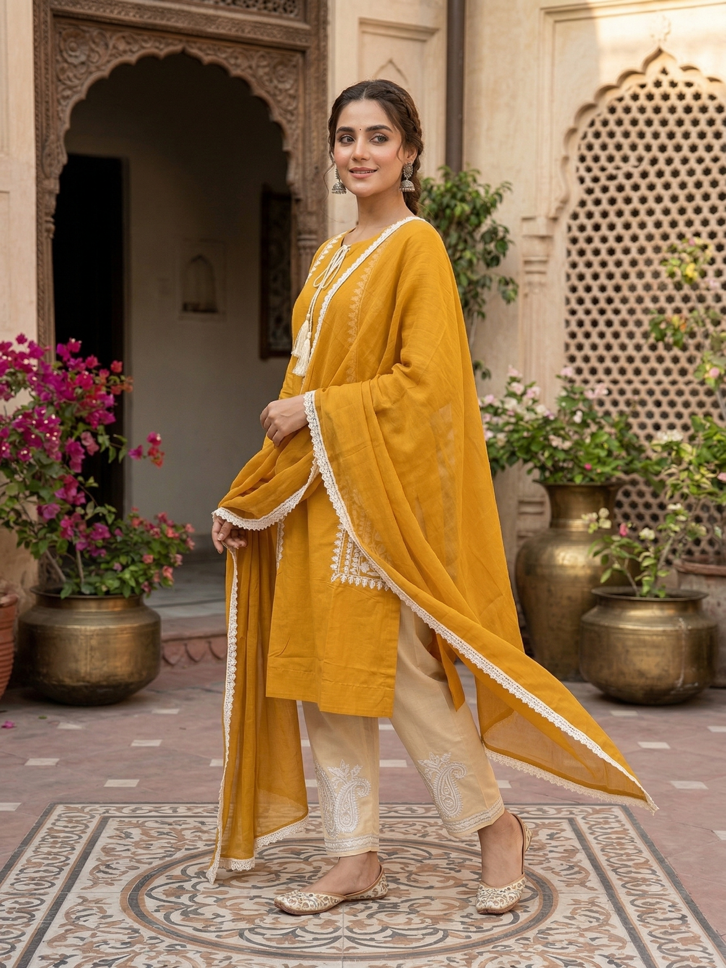 ZARQASH Mustard Elegance – Stitched 3-Piece Cotton Suit