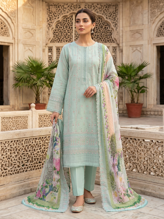 Premium Bin Saeed Mint Green Embroidered 3-Piece Lawn Suit