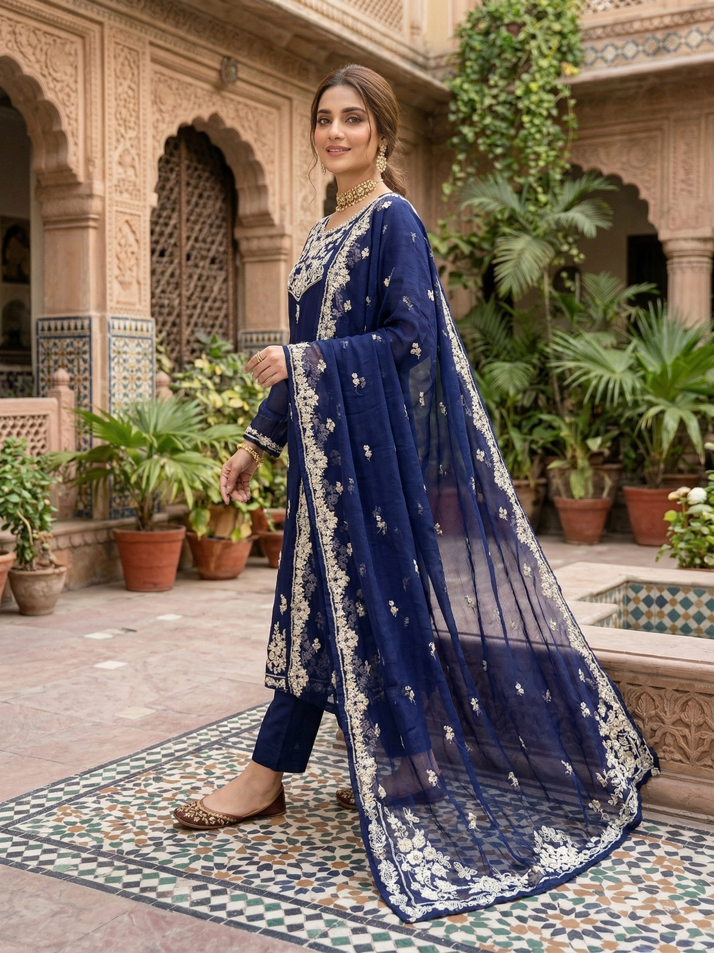 Midnight Royale: Agha Noor Embroidered Chiffon 2-Piece