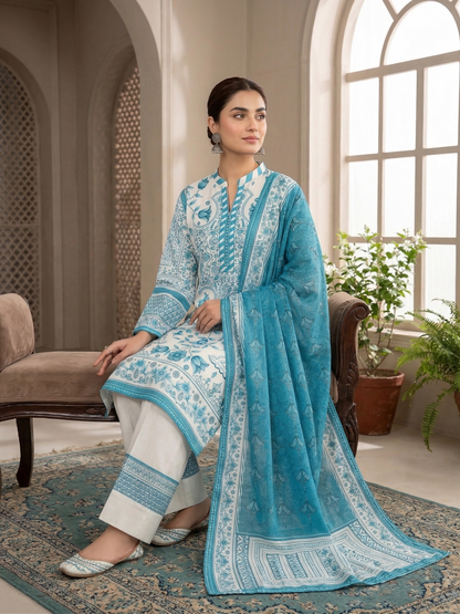 spread colors Zari & Thread Aqua Bloom Premium Stitched 3-Piece silk Suit
