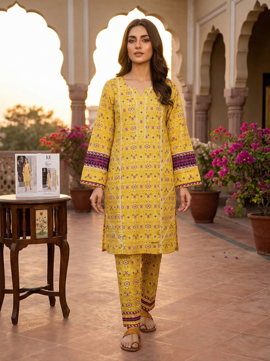 tawakkal fabric Radiant Yellow Lucia Printed Lawn 2-Piece Suit