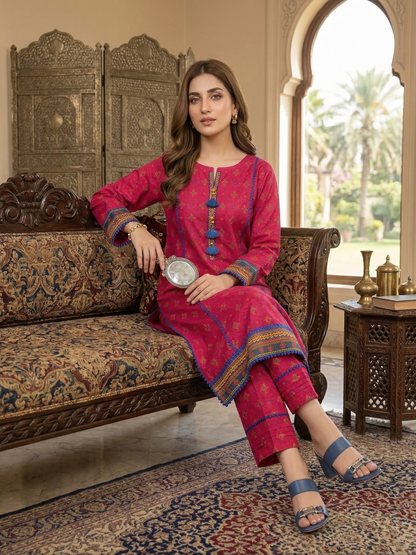 Vibrant Magenta Printed Lawn 2-Piece Suit