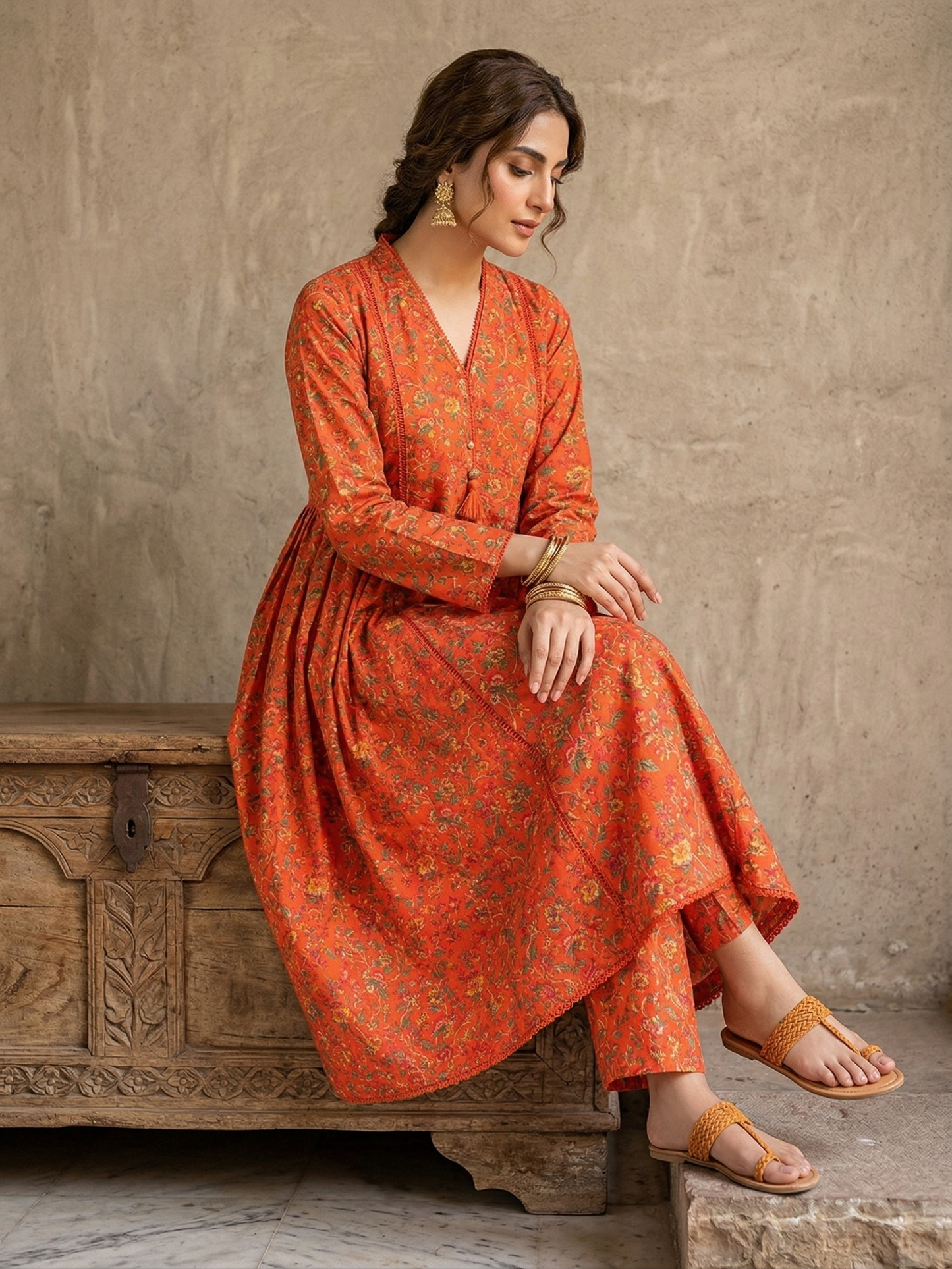 SADABAHAR Radiant Bloom: 2-Piece Printed lawn Frock Suit