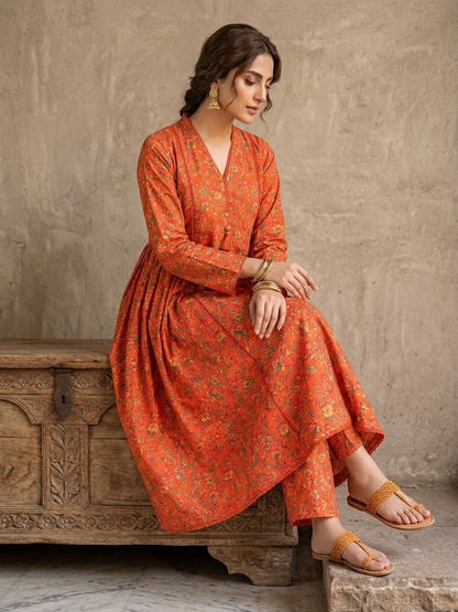 SADABAHAR Radiant Bloom: 2-Piece Printed lawn Frock Suit