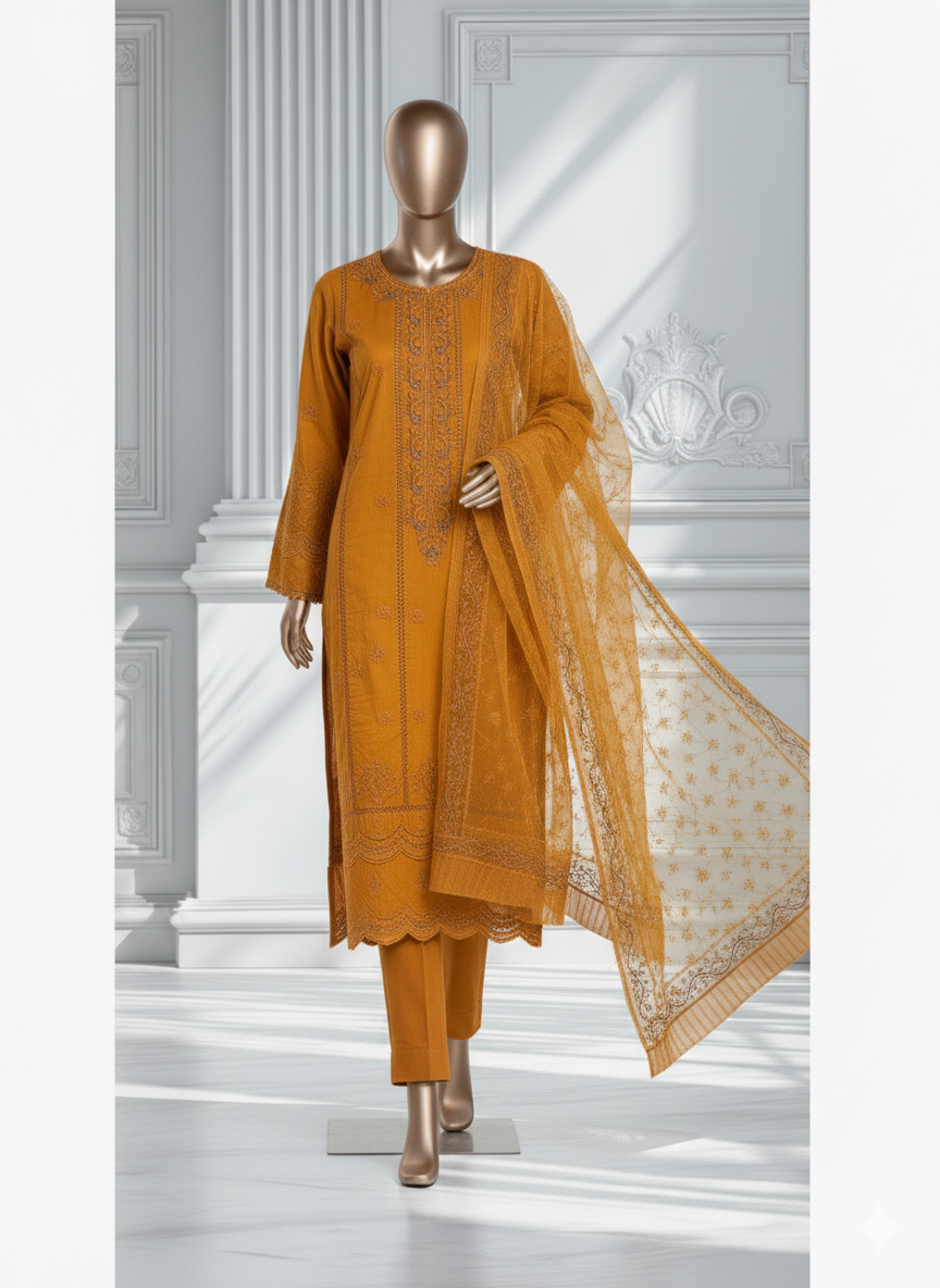 BIN SAEED Exclusive 3-Piece Festive Suit - Luxury Embroidered Elegance