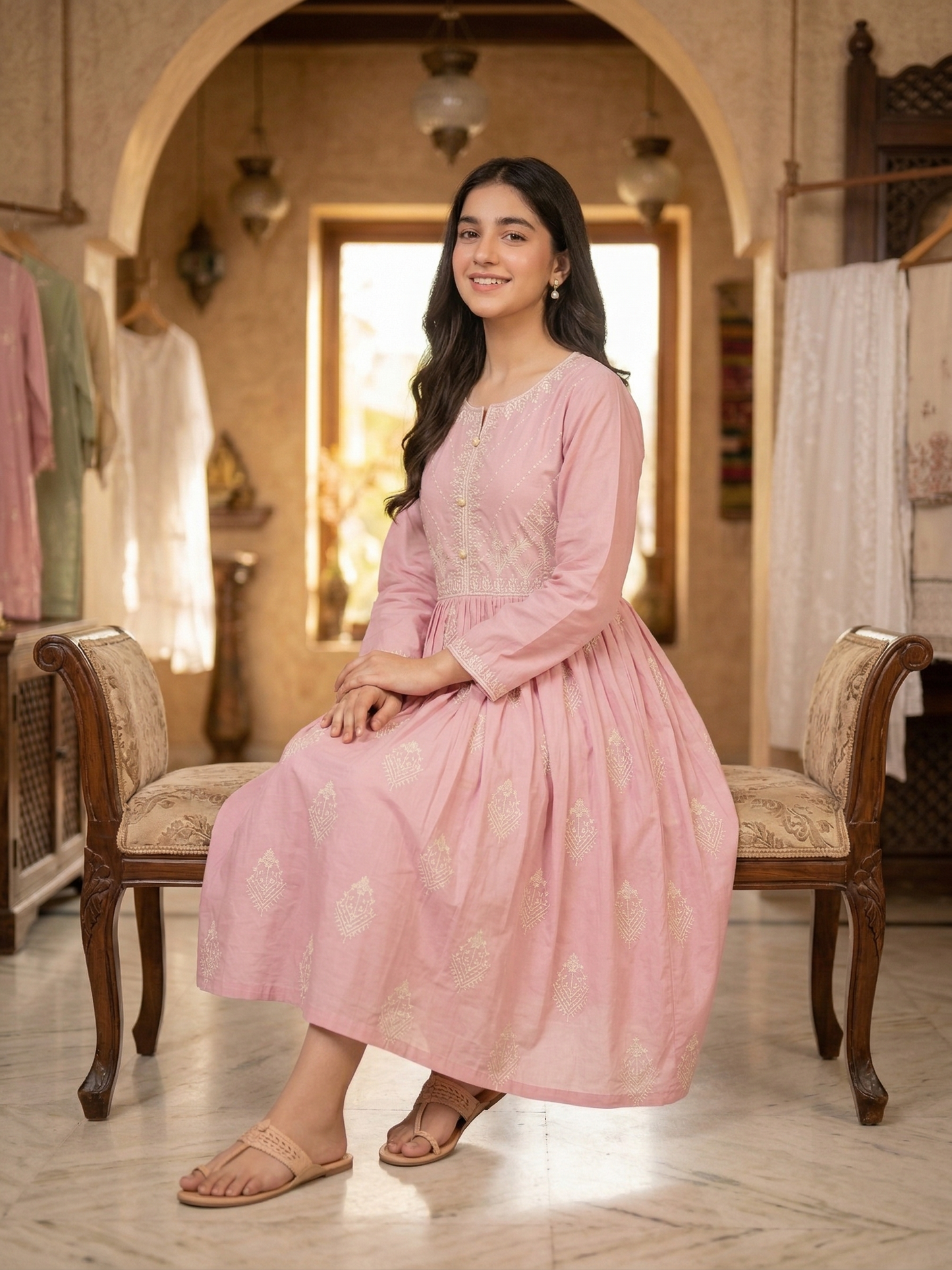 Delicate Dream: Embroidered Rose Pink Frock