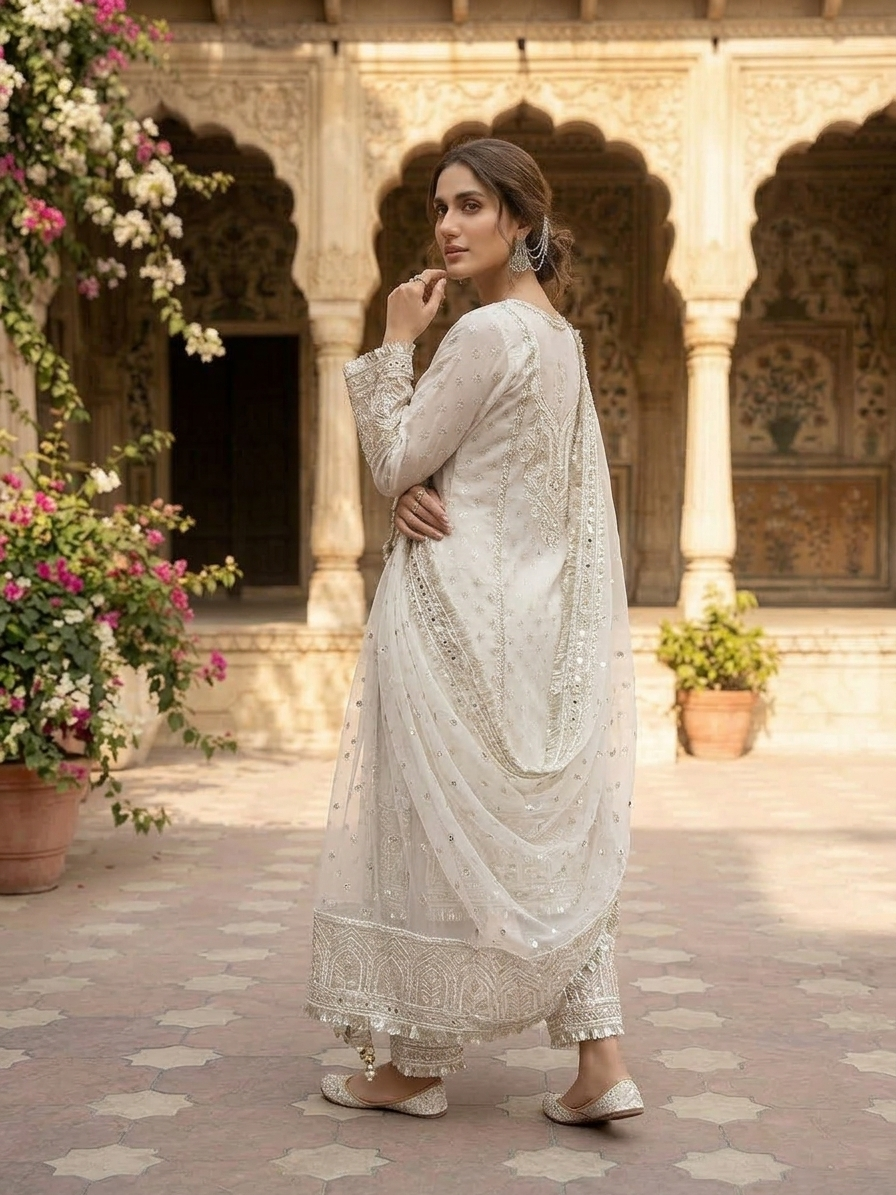 Sadabahar Ivory Grace Embroidered 2-Piece Festive Formal Suit