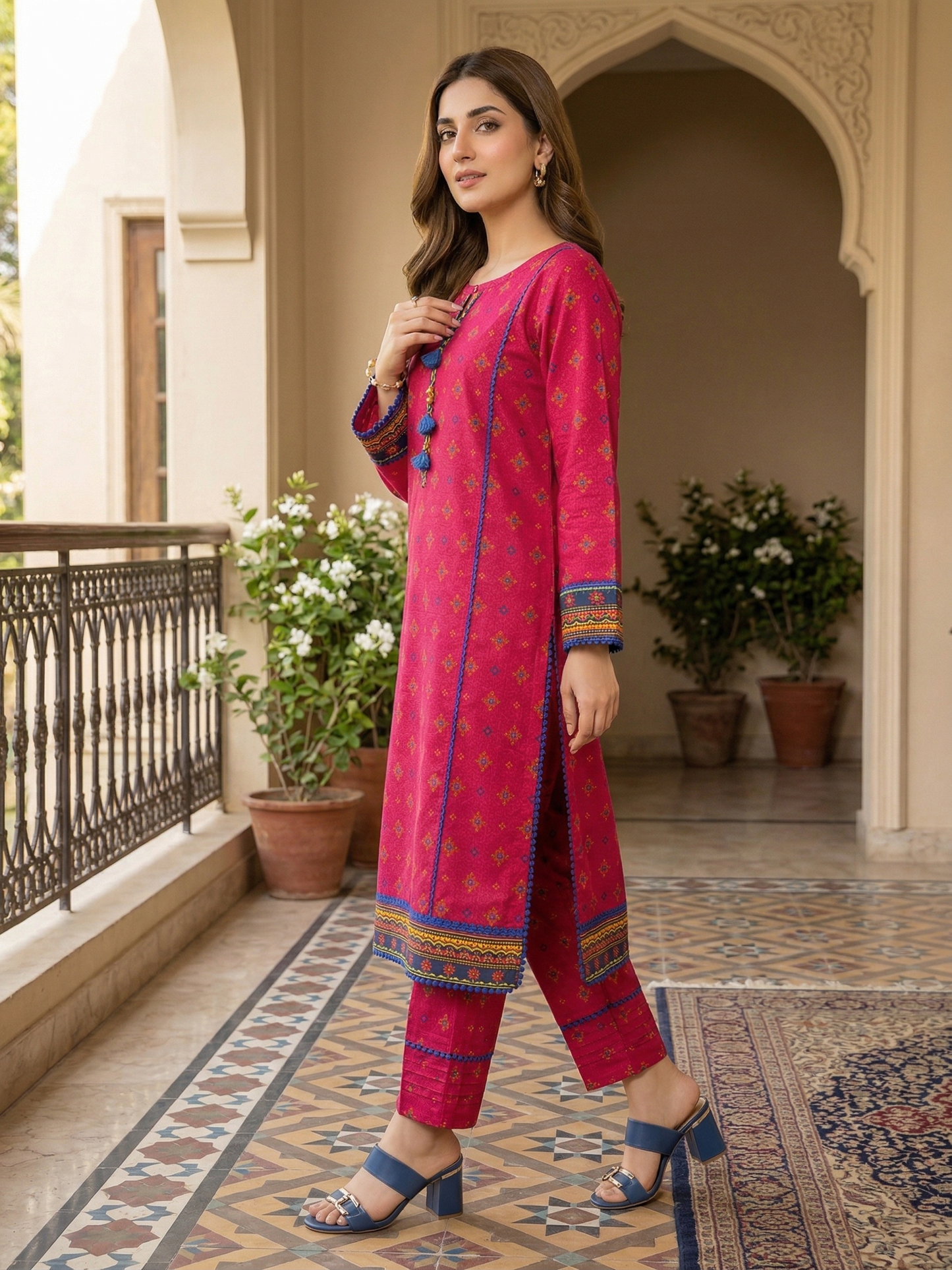 Vibrant Magenta Printed Lawn 2-Piece Suit