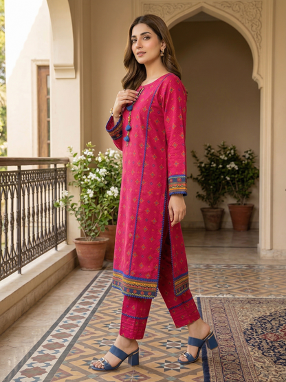 Vibrant Magenta Printed Lawn 2-Piece Suit