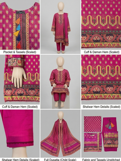 Premium Stitched 3-Piece Printed Lawn mother& daughter Suit