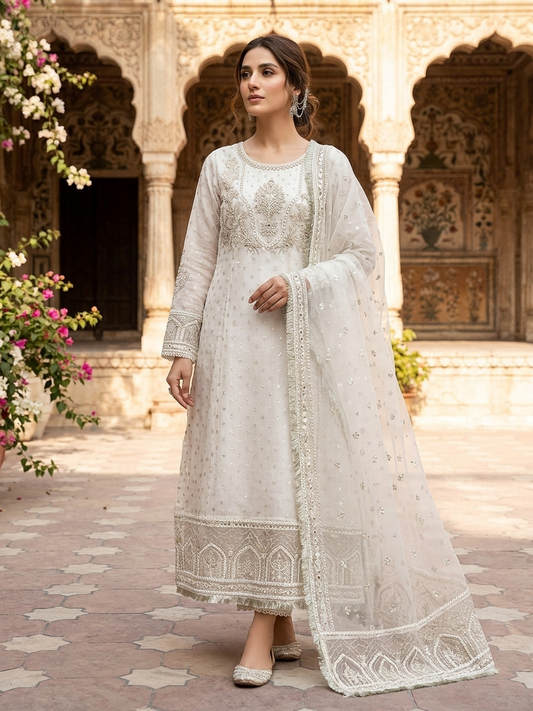 Sadabahar Ivory Grace Embroidered 2-Piece Festive Formal Suit