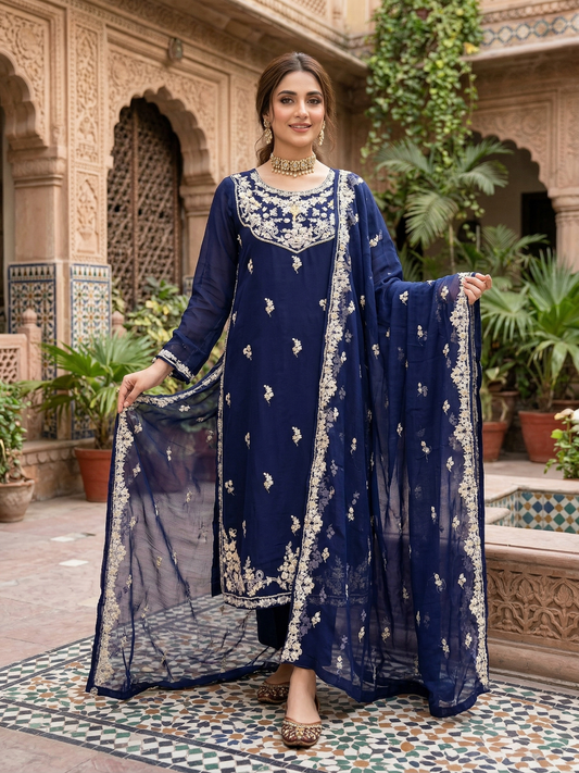 Midnight Royale: Agha Noor Embroidered Chiffon 2-Piece