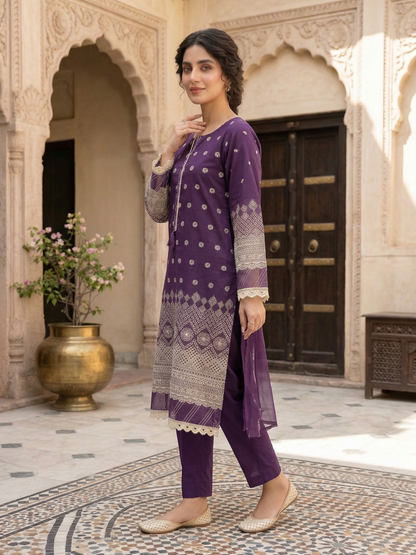 Sadabahar Elegant Purple Embroidered Cotton Kurti