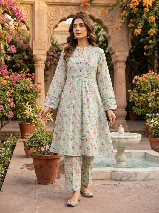 Sadabahar Floral Elegance Stitched 2-Piece Lawn Frock Suit