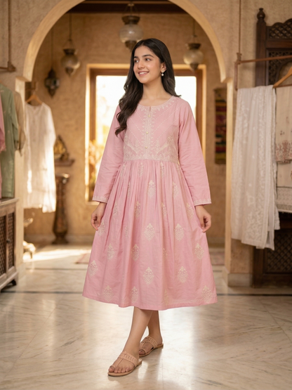 Delicate Dream: Embroidered Rose Pink Frock