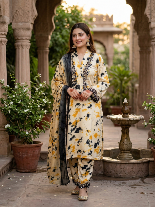 Marble Fusion: Mustard & Slate Silk Elegance