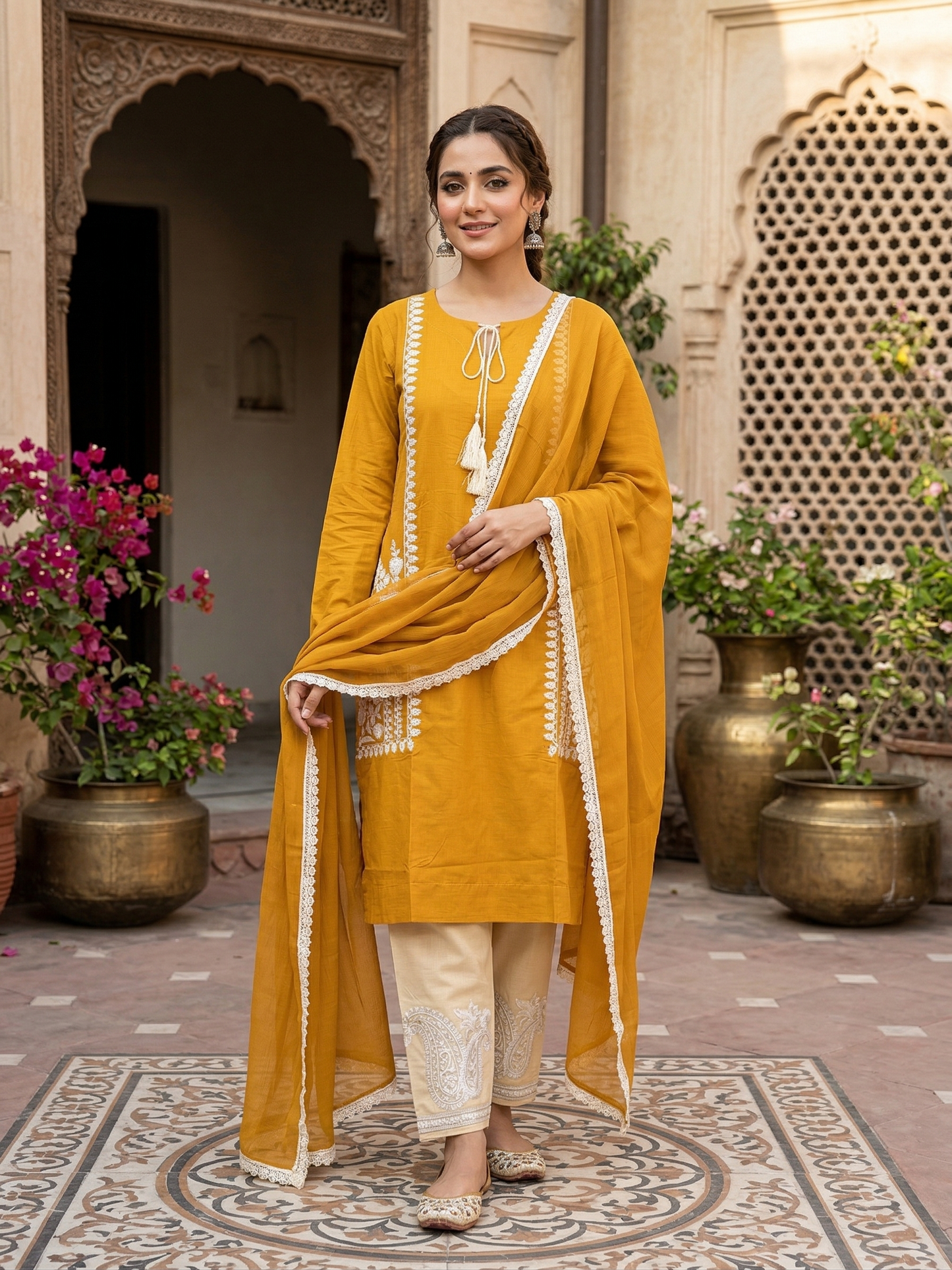 ZARQASH Mustard Elegance – Stitched 3-Piece Cotton Suit