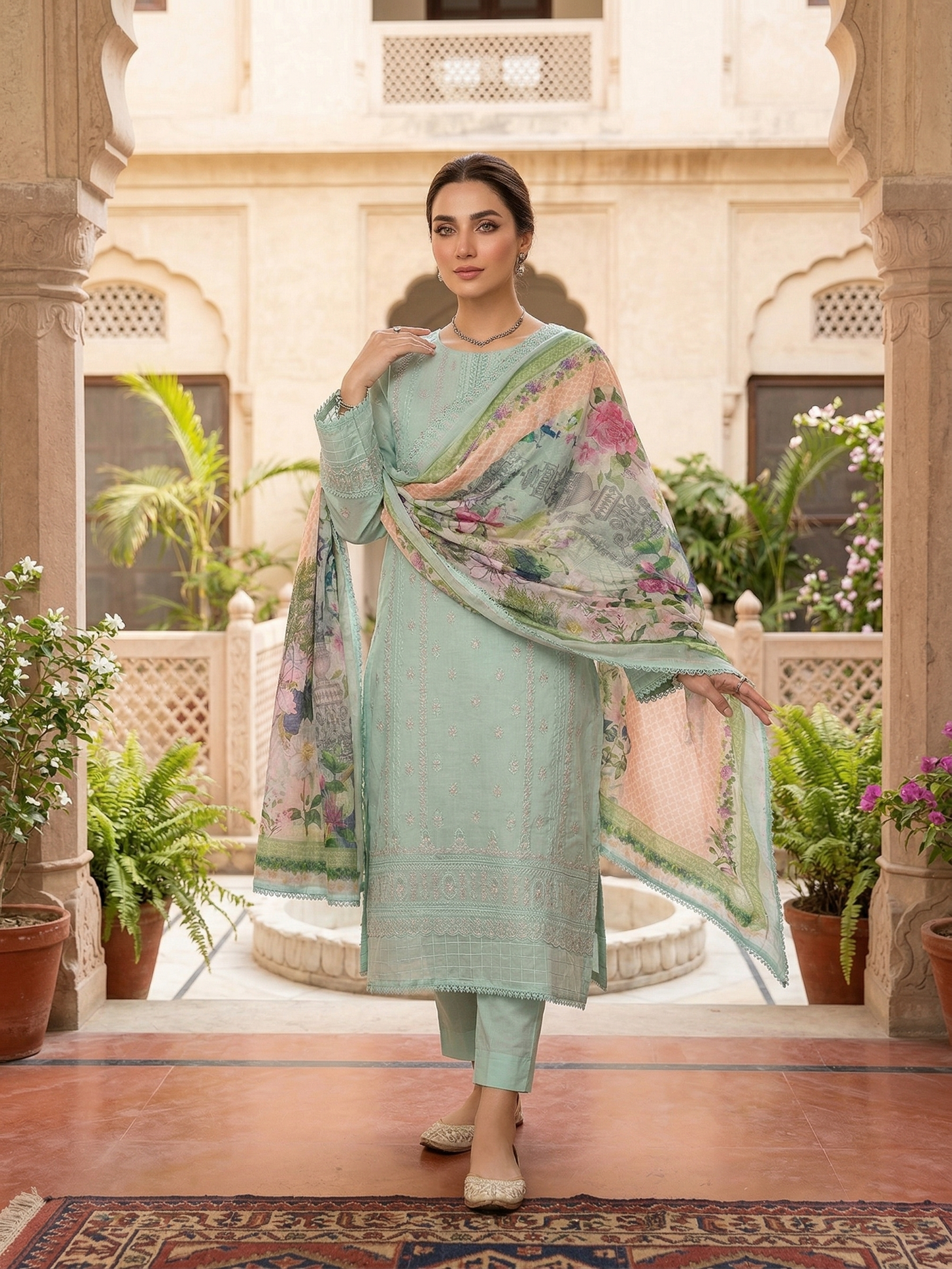 Premium Bin Saeed Mint Green Embroidered 3-Piece Lawn Suit