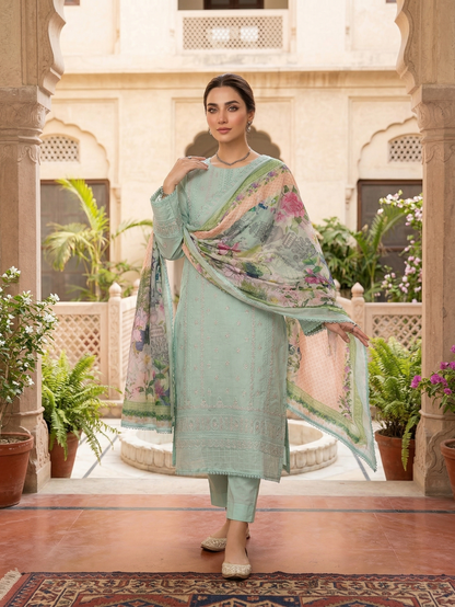 Premium Bin Saeed Mint Green Embroidered 3-Piece Lawn Suit