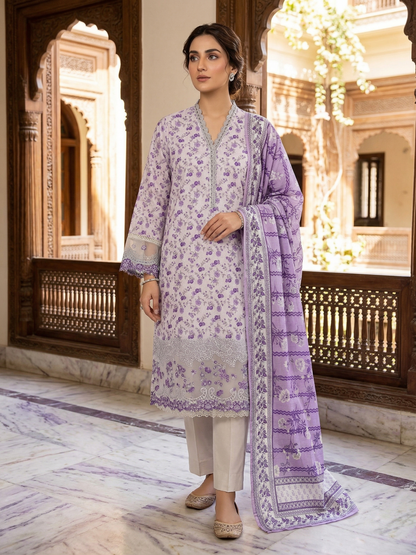 Sadabahar Lavender Floral Printed Lawn Suit