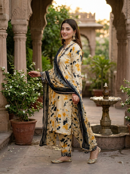 Marble Fusion: Mustard & Slate Silk Elegance
