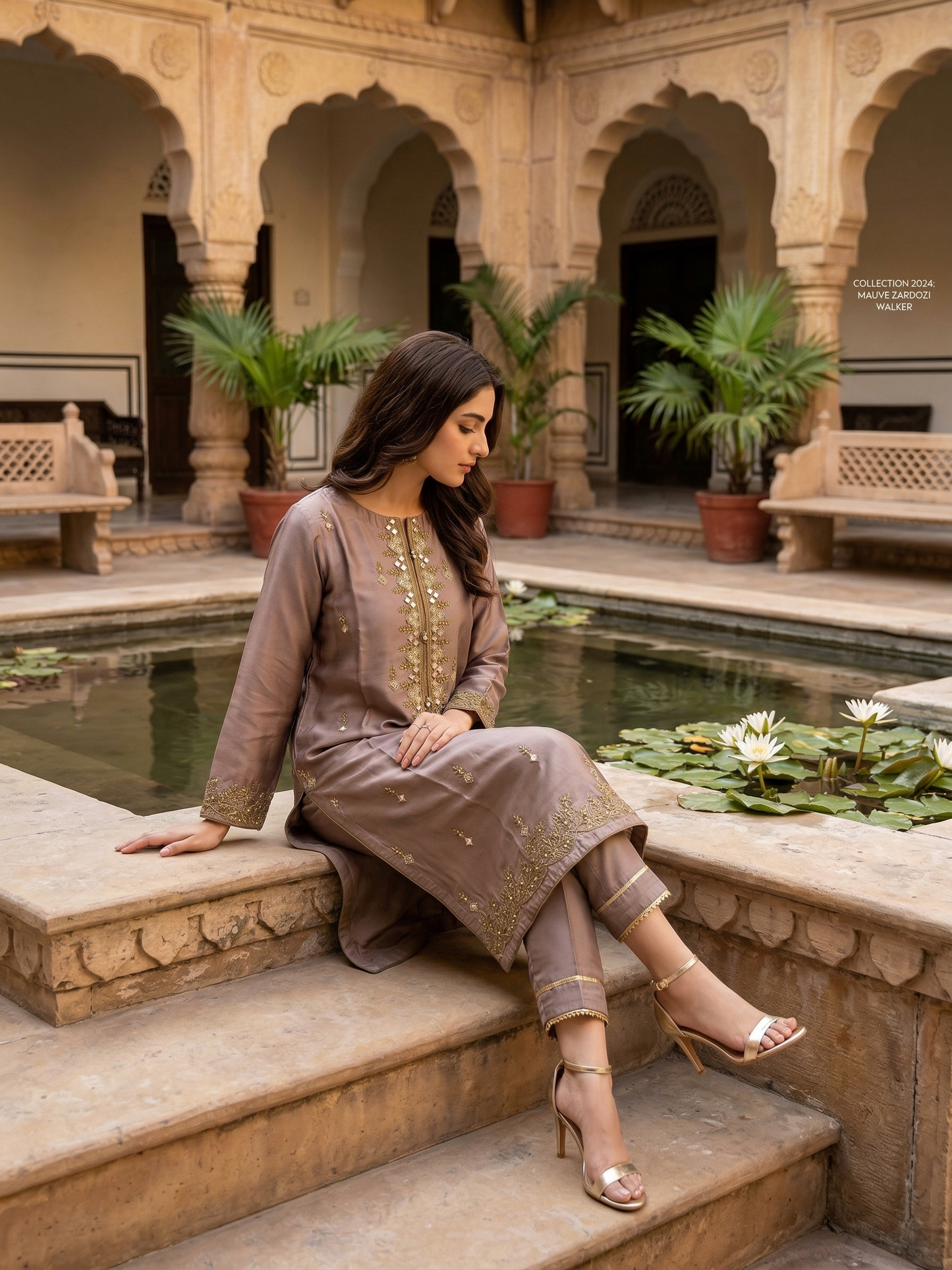 Premium Stitched Mauve Silk Embroidered Short Shirt