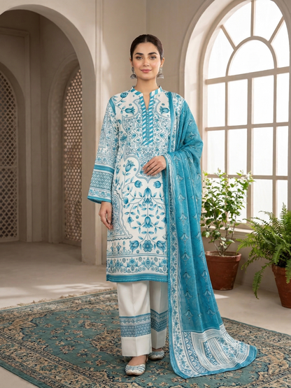 spread colors Zari & Thread Aqua Bloom Premium Stitched 3-Piece silk Suit